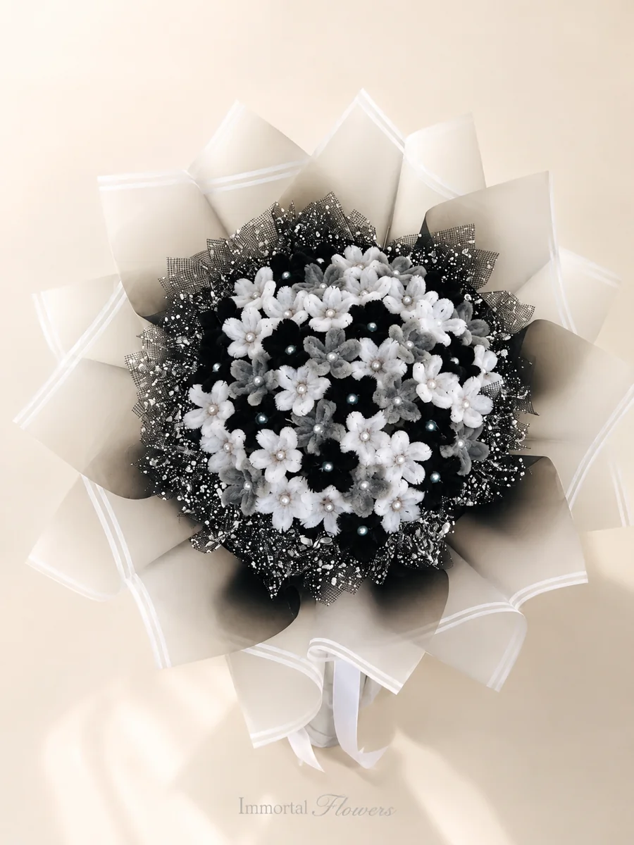 Bouquet noir blanc argent